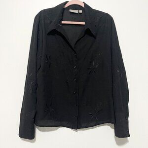 Croft & Barrow Womens Sheer Embroidered Blouse XL Black Whimsigoth Witchy Noir